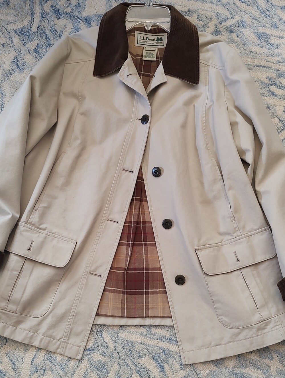 L.L. Bean Tan Barn Coat Utility Jacket with Brown Corduroy Collar